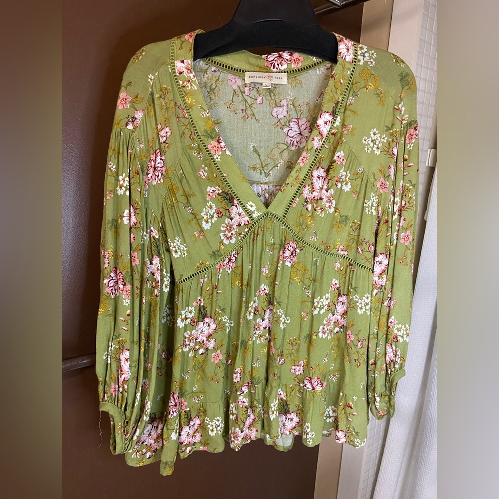 Penelope Rose Boho Floral Bell Sleeves V Neck Blouse